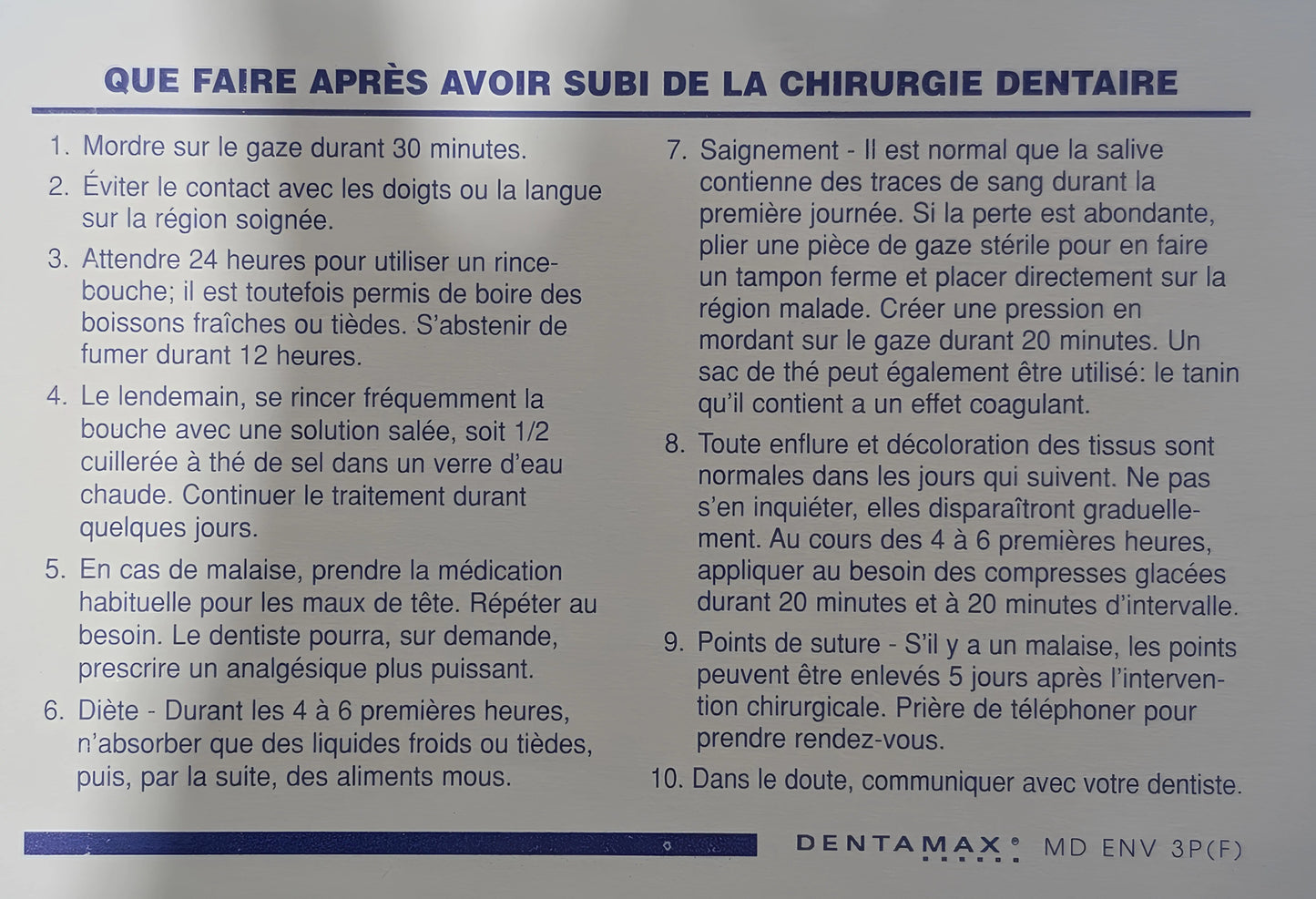 Oral Surgery Instruction Envelopes—French with English Translation Template (500 Pack) ENV-3PF