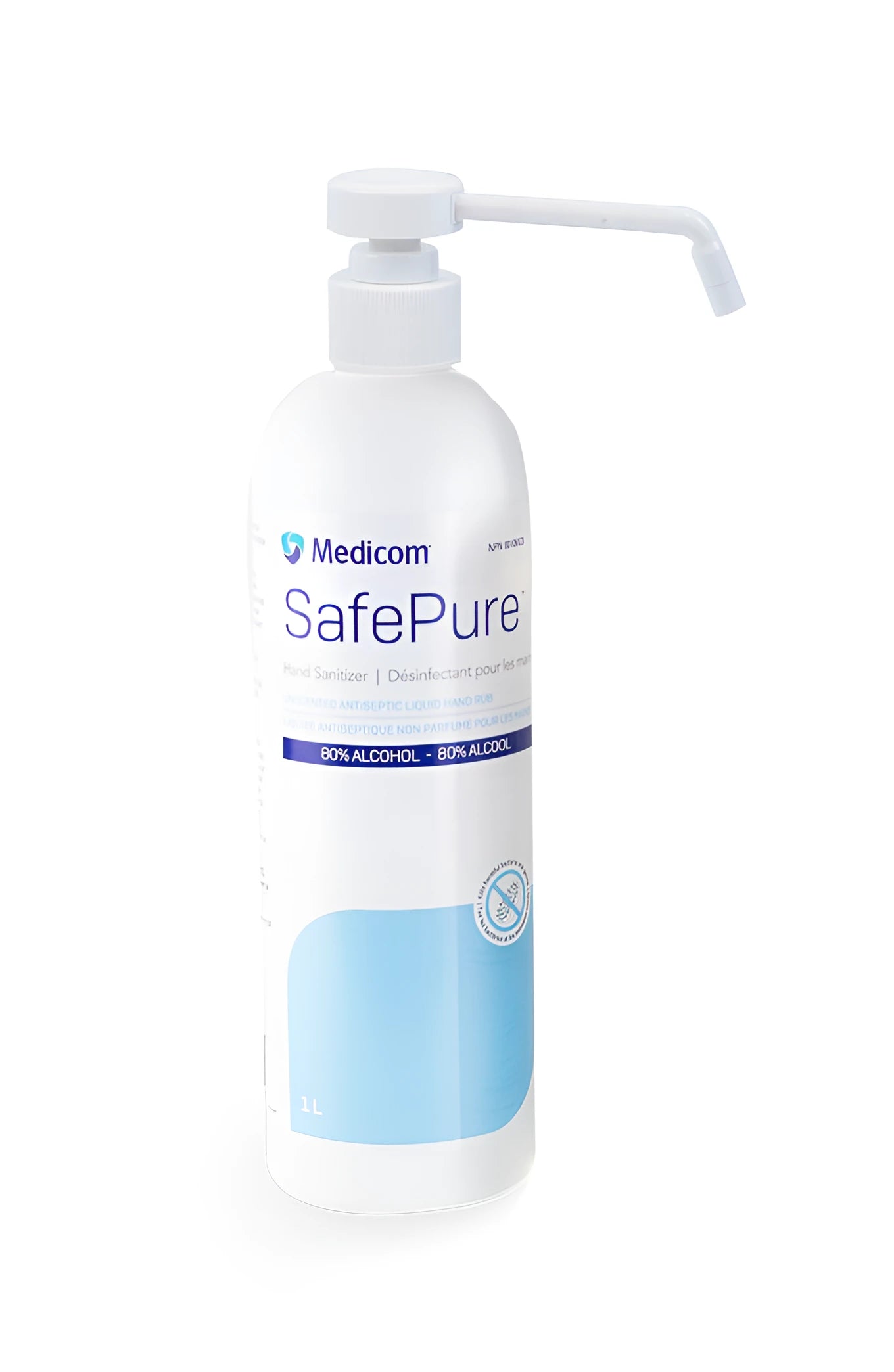 MEDICOM SAFEPURE 80% LIQUID HAND SANITIZER 1L. BOTTLE W/ SPRAY PUMP
