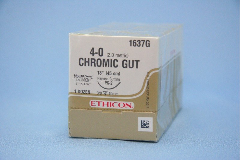 SUTURE #1637G Ethicon 4/0 Chromic Gut 18" PS-2 (12)