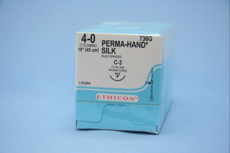 SUTURE #736G Ethicon 4/0 Silk Blk. C-3 (12)