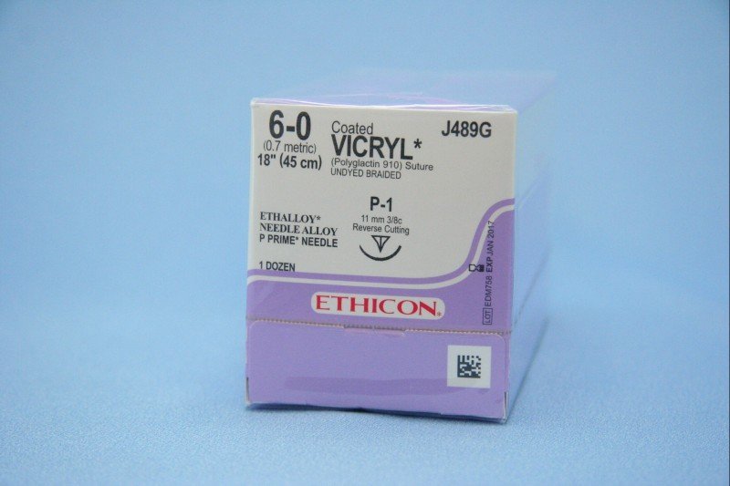 SUTURE #J489G Ethicon Vicryl Undyed P-1 6/0 18" (12)