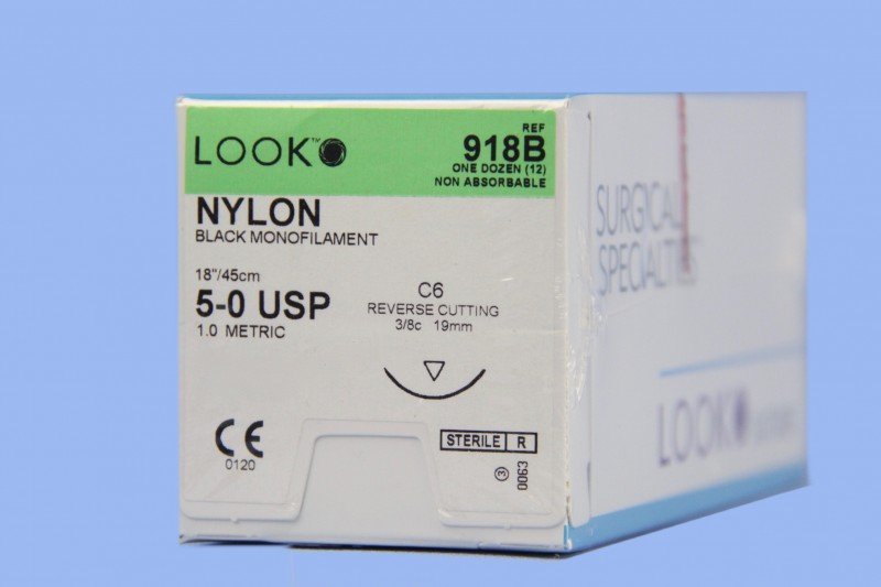 SUTURE LOOK 918B NYLON Black MONO.5/O 18" C6 Bx/12
