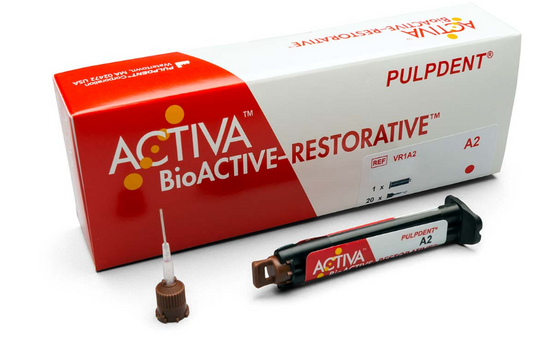 Pulpdent ACTIVA BioActive Restorative #VR1A2 5ml/8gm syr + 20 automix tips with bendable 20 gauge metal cannula