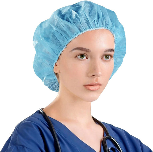 D2D Disposable Bouffant Caps – 24" Pleated or Non-Pleated (CASE of 1,000) – Light Blue