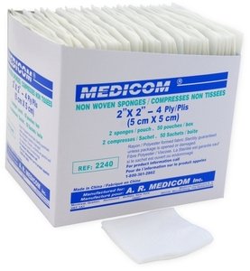 SAFEBASICS Non-woven STERILE Sponges 2" x 2" 4 Ply Cs 3000 #2240 (MEDICOM)