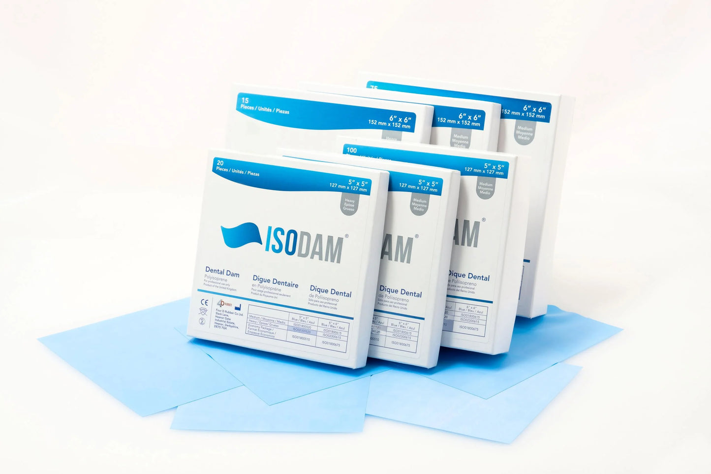 Isodam® Standard Polyisoprene Dental Dam 6”x 6“ / 5”x5“ Light Blue Medium