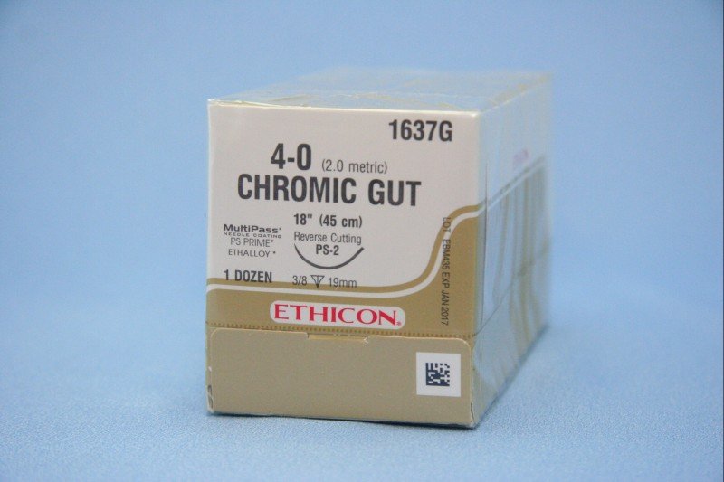 SUTURE  #1637G Ethicon 4/0 Chromic Gut 18" PS-2  (12)