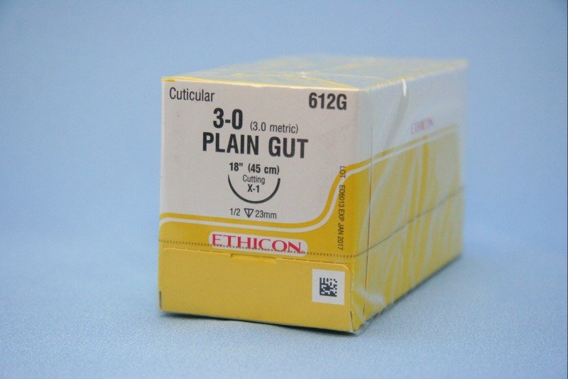 SUTURE  #612G Ethicon 3/0 Plain Gut X-1 Bx 12