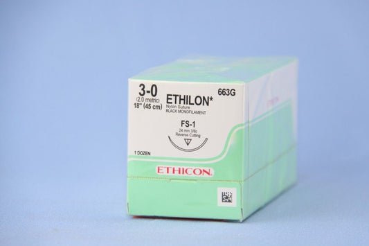 SUTURE  #663G Ethicon 3/0 Nylon 18" FS1  Bx-12