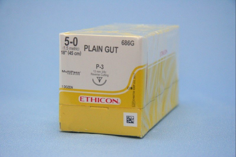 SUTURE  #686G  Ethicon 5/0 Gut Plain   P-3 (12)