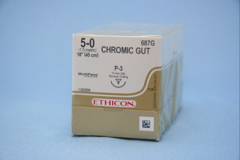 SUTURE  #687G  Ethicon 5/0 Gut Chromic P-3 (12)