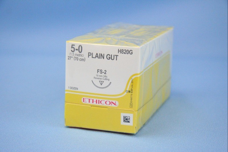 SUTURE  #H820G  (12) Ethicon 5/0 Pl. Gut  FS-2 27"