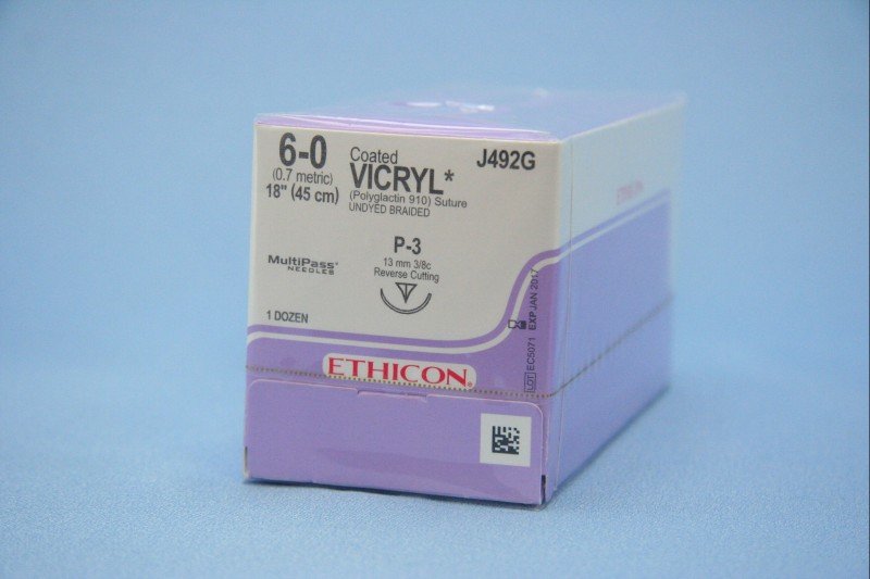 SUTURE  #J492G Ethicon 6/0 VICRYL P-3 18" Bx 12