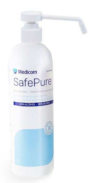 MEDICOM SAFEPURE 80% LIQUID HAND SANITIZER 1L. BOTTLE W/ SPRAY PUMP