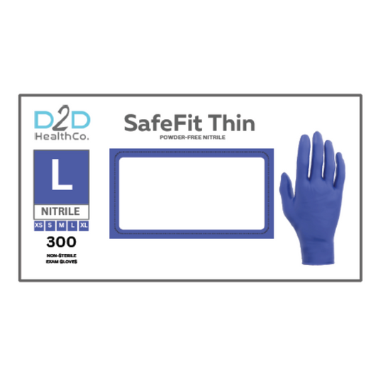 D2D SafeFit Thin Nitrile Powder-Free Gloves Dark Blue - Sold by the Case (10 boxes)
