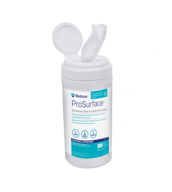 PRO-SURFACE DISINFECTANT WIPES 6″x6.75″ 160 WIPES/CANISTER #40060C (MEDICOM)