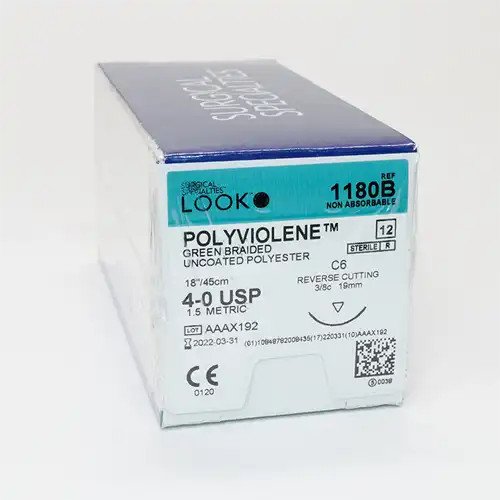 SUTURE LOOK 1180B 4/O GREEN-POLY C6(FS-2) 18″Bx/12