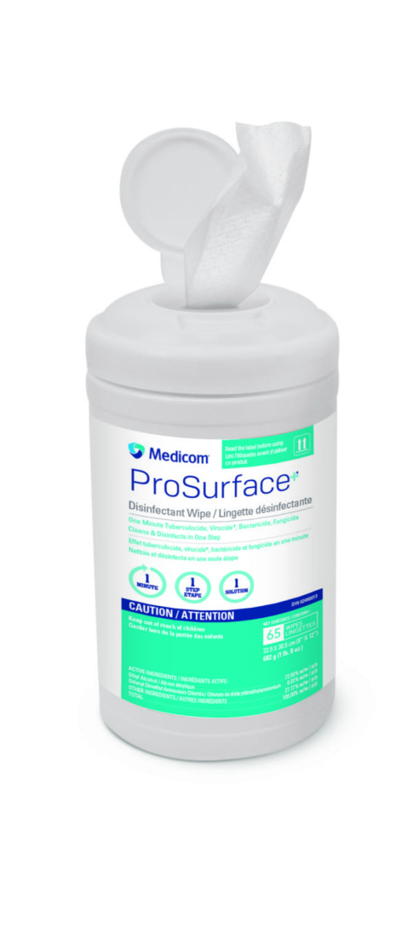 PRO-SURFACE DISINFECTANT WIPES XL 9″x12″ (65) WIPES/CANISTER #40061C (MEDICOM)