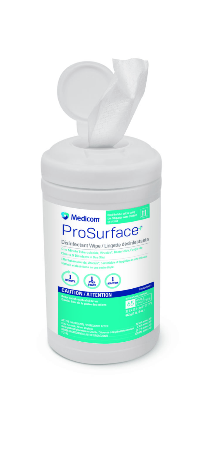 PRO-SURFACE DISINFECTANT WIPES XL 9"x12" (65) WIPES/CANISTER #40061C (MEDICOM)