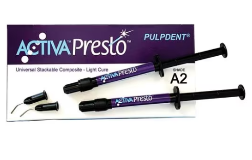 Pulpdent ACTIVA Presto #VPF1A2Composite A2 1.2ml/2gm syr+ 20 tips Refill Kit 2/Package